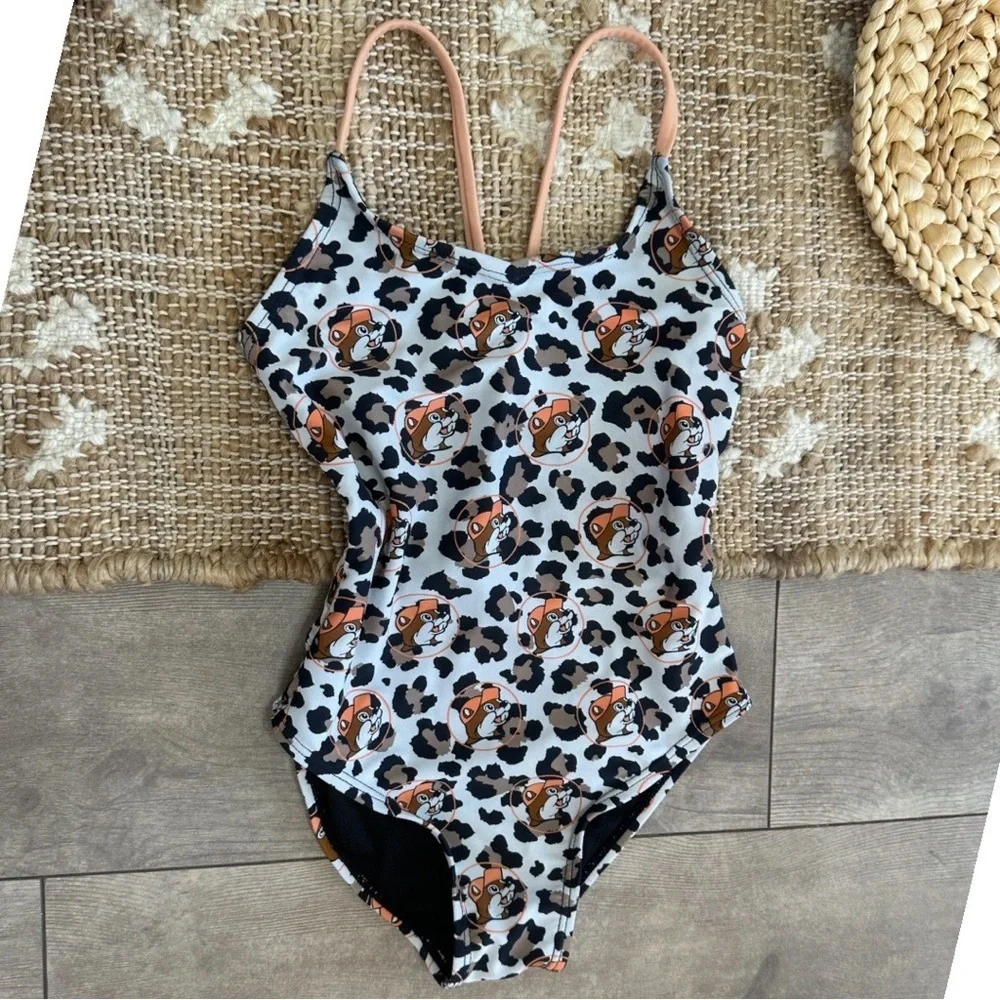 Buc-ee’s Beaver Girls Leopard Print Buc-ee One Piece Bathing Suit Swimsuit